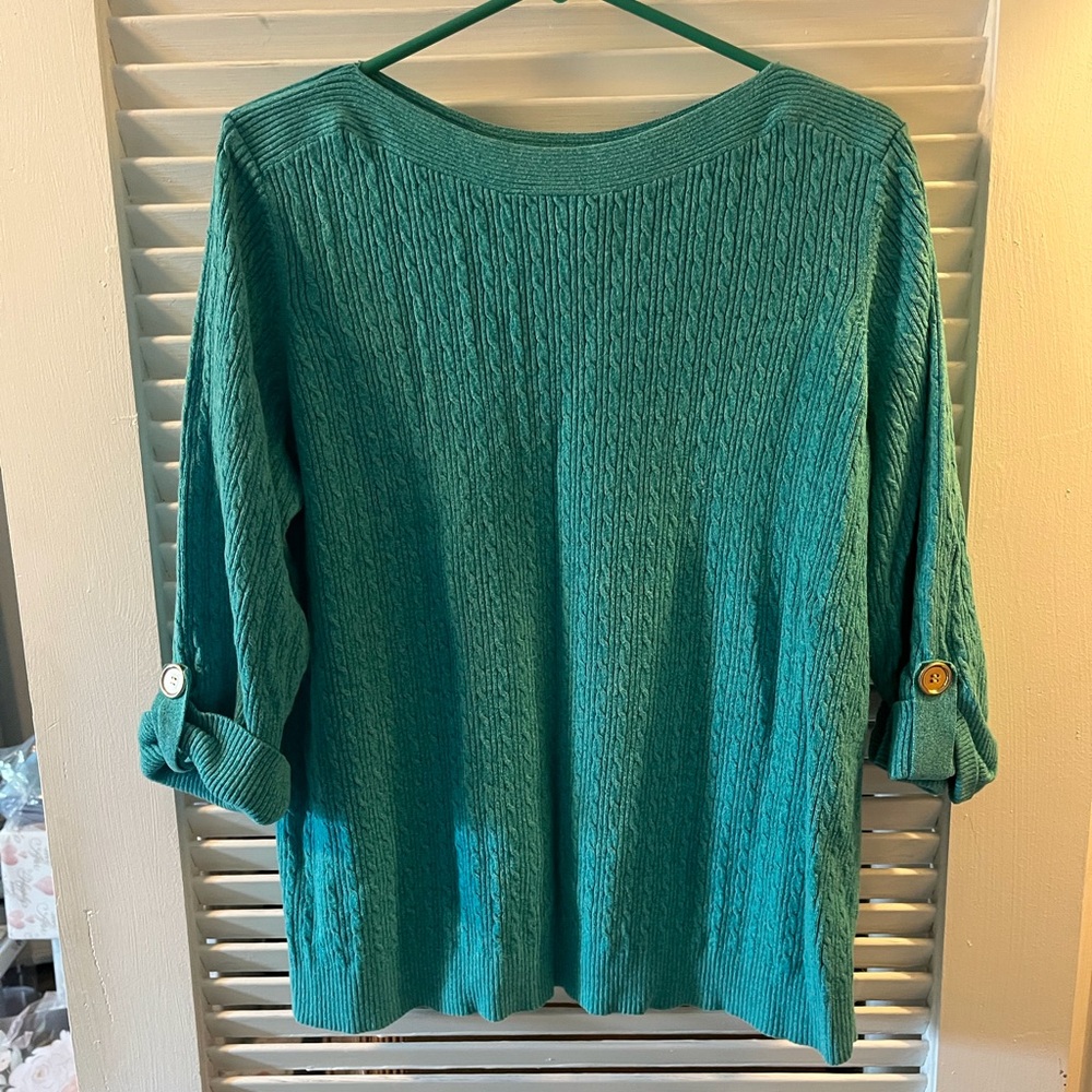 Karen Scott Turquoise Cable Knit top, size 2x